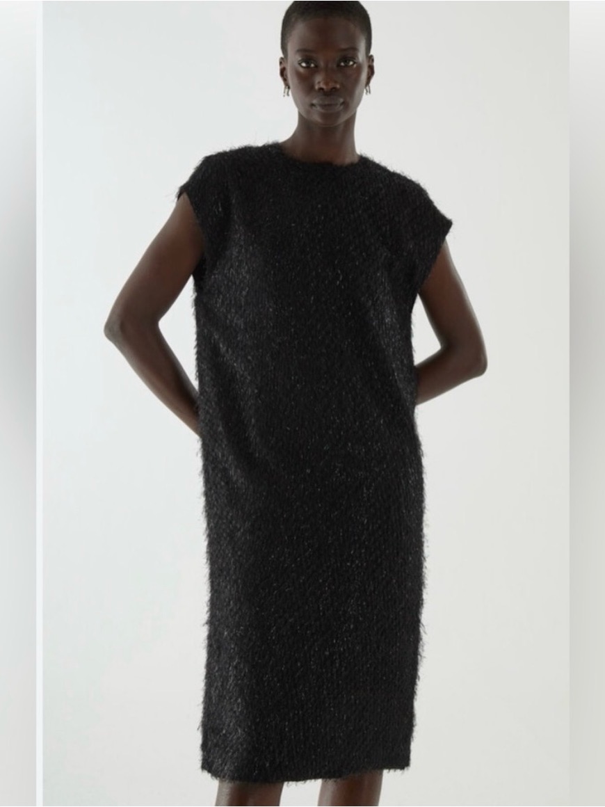 Cos Sleeveless Black Metallic Feathered Shift (Eyelash Style)